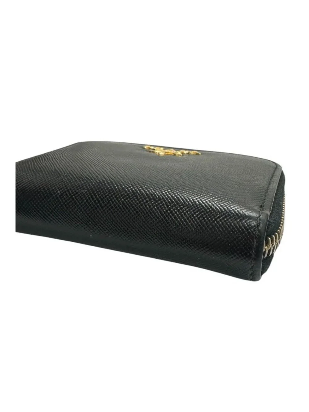 Prada Saffiano Black Gold Leather Coin Case